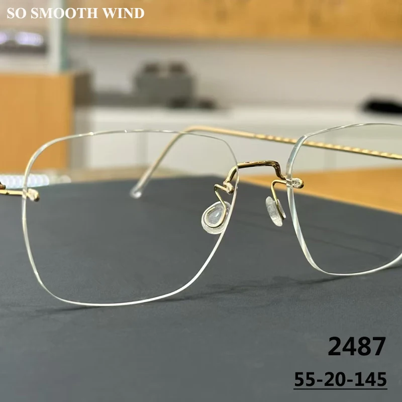 Ultralight Square Glasses Frame Rimless 2487 Denmark Brand Titanium Men Women No Rim Eyeglasses Screwless Thin Spectacle Eyewear