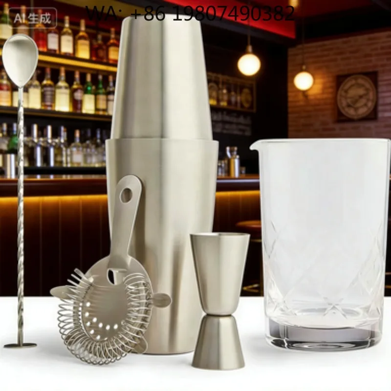6Pcs Eco Friendly Stainless Steel Boston Cocktail Shaker Bar Kit Jigger Mix Spoon 750ml&600ml Capacity For Home Hotel Wedding Ba