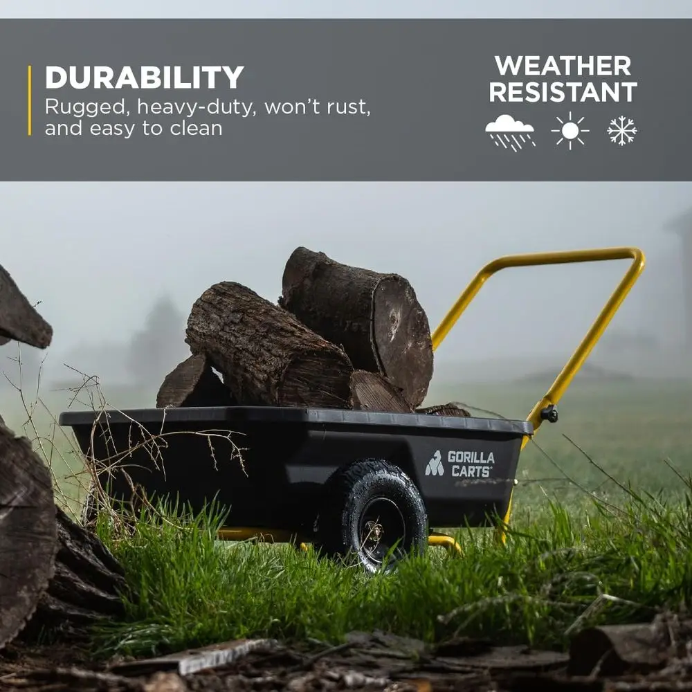 Carreta de carga pesada, sistema patentado de descarga rápida, acero, capacidad de 600 lb, neumáticos sin llantas de 10 pulgadas, carro utilitario o para jardín.