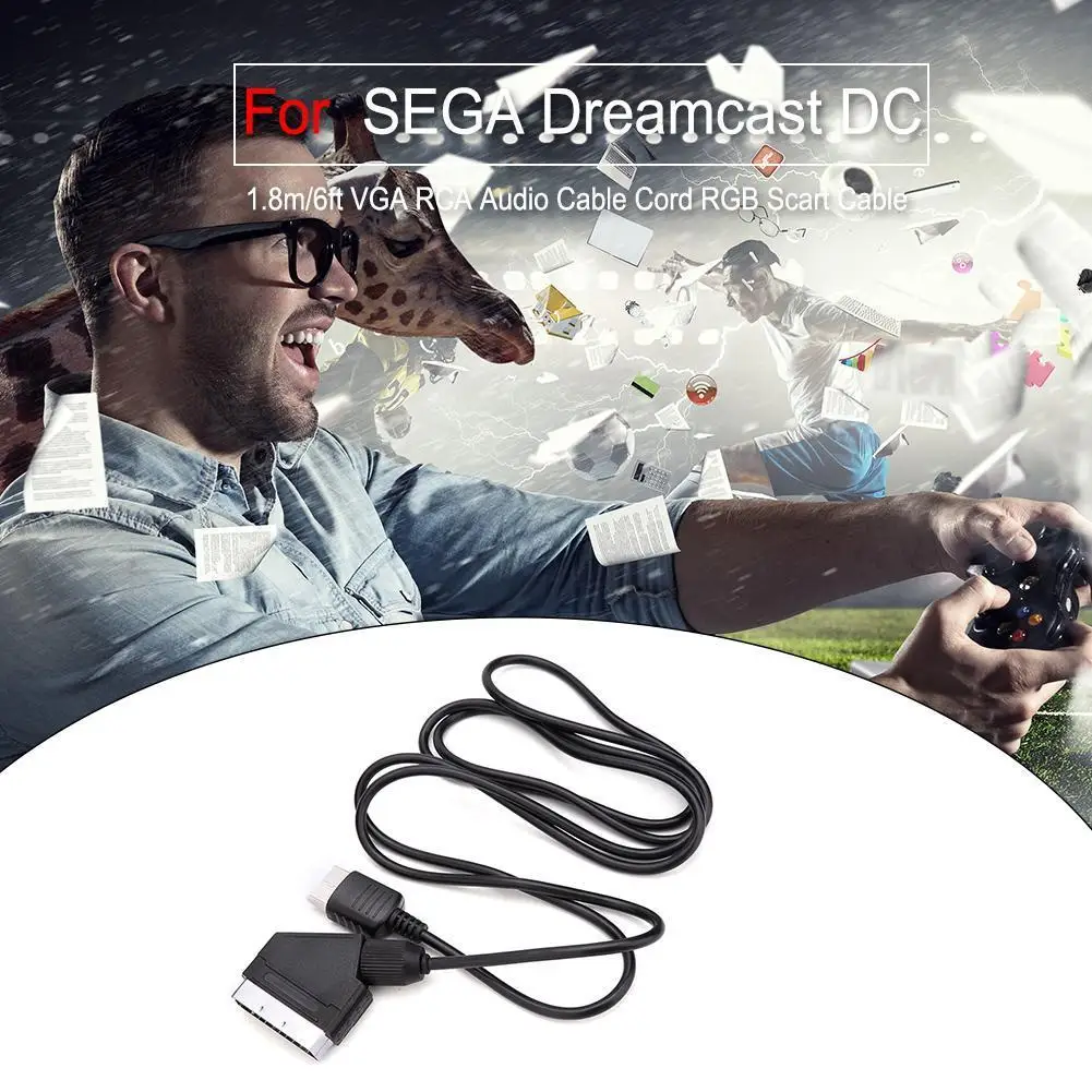 TV AV Lead RGB Scart Cable 1.8m/6ft Game Replace Connect Cable Image Definition Improvement for SEGA Dreamcast DC