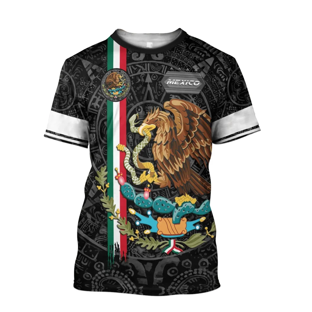 Mexico Flag Print T-shirt Men Eagles Pattern Jersey Casual Short Sleeve Tees Oversized Men's Clothing Summer O-Neck Sweatshirt