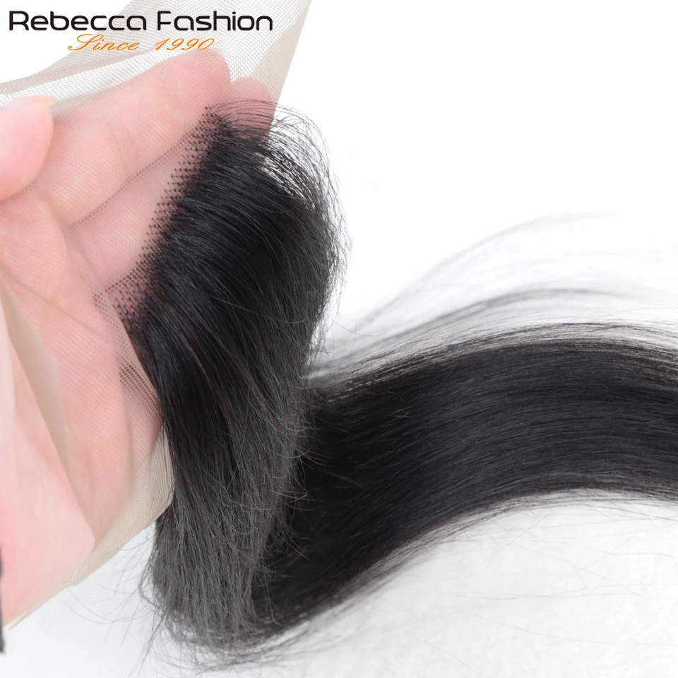 Rebecca 스트레이트 탑 레이스 클로저, 중간 부분 스위스 레이스, 투명 헤어 100%, 자연스러운 헤어 라인