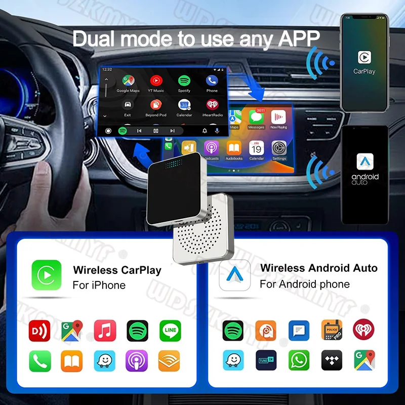 2in1 Carplay Box Wireless Carplay Android Auto Wired To Wireless Adapter USB/TypeC Auto-Connect For Car Radio with Wired CarPlay