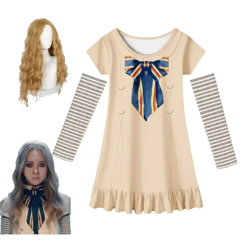 أزياء M3GAN التأثيرية للأطفال ميغان آي دمية الروبوتات فستان شعر مستعار فيلم رعب للأطفال مجموعة كاملة الزي الرسمي للهالوين للفتيات والأطفال