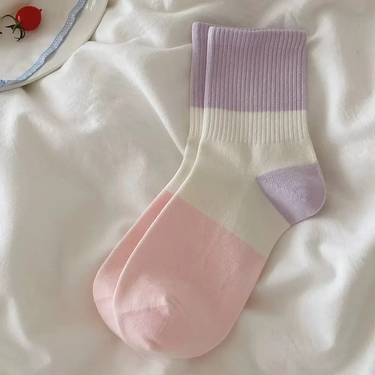 1/4 Paar Dopamin-Farblich passende Damen-Mid-Tube-Socken, modisches Design, süßer Stil, weich, bequem, für alle Jahreszeiten, Freizeitsocken – Detail 3