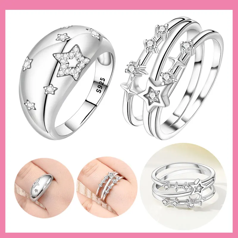 

Оригинальное кольцо из стерлингового серебра 925 пробы с блестящими звездами, луной и солнцем, женский подарок на годовщину, обручальные кольца для женщин, мужские ювелирные изделия