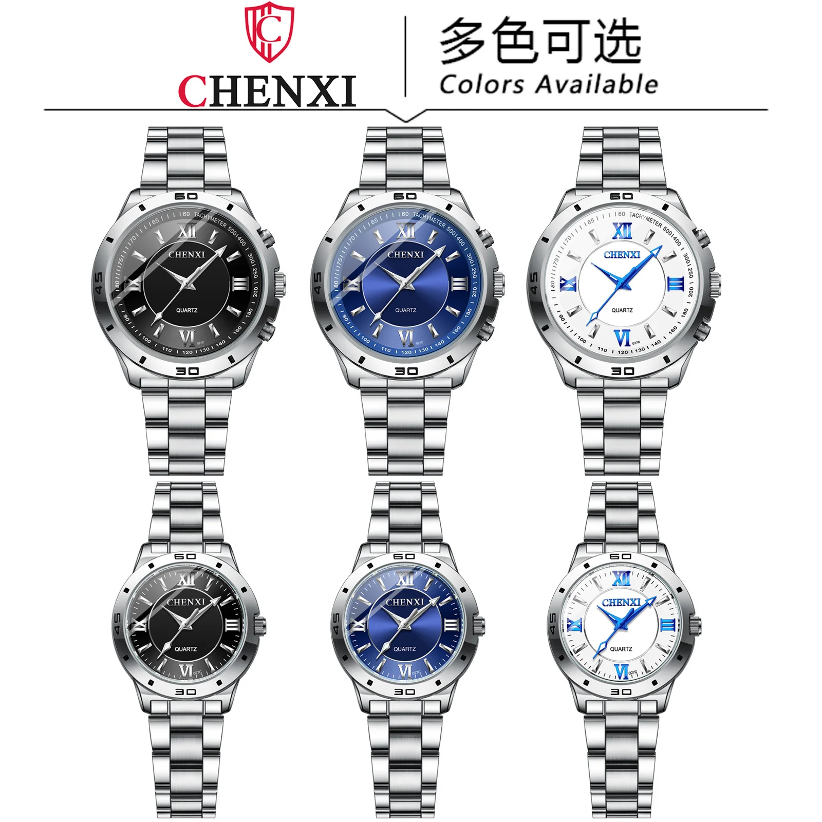 Chenxi-Reloj de pulsera de cuarzo para hombre y mujer, cronógrafo de marca de acero, 027C
