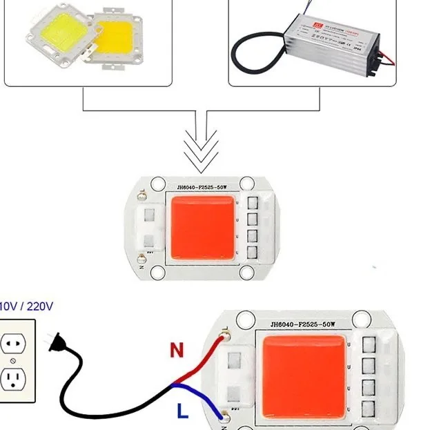 LED COB SMD 50W 55W AC 220V White Red Blue Green Yellow Pink 380NM Smart IC High Power Driver IC Beads Lamp Chip For Flood Light