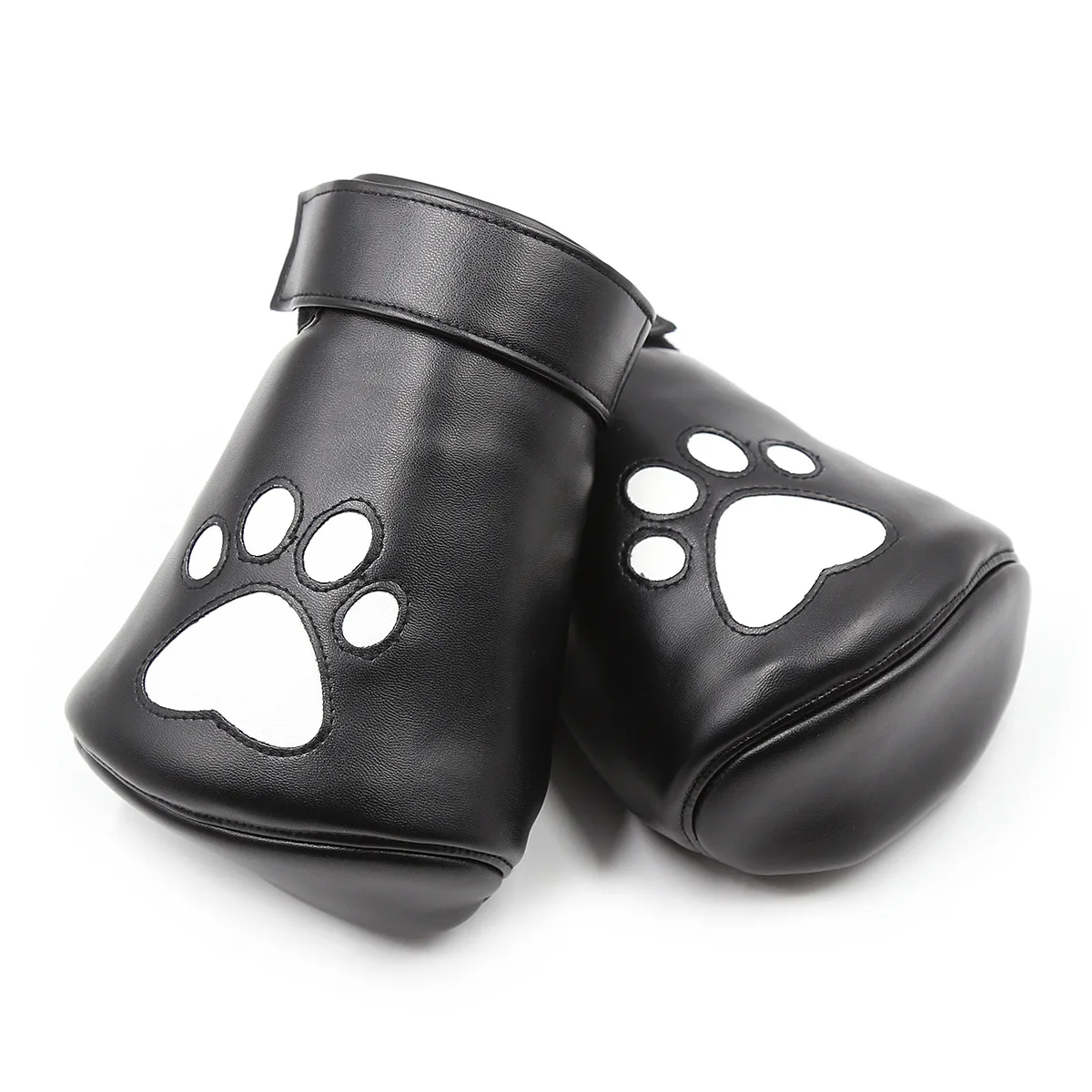 Hand Restraint Fetish Wear Costume Props Unisex Padded Soft Faux Leather Paw Print Fist Mitts Pet Play Fingerless Gloves Mitten