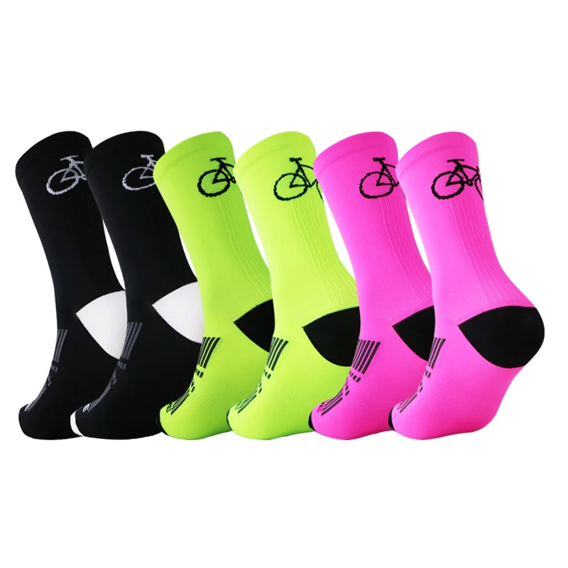 Calcetines de Ciclismo de calidad para hombre y mujer, medias altas profesionales para bicicleta de carretera, calcetines de compresión para ciclismo de carreras al aire libre