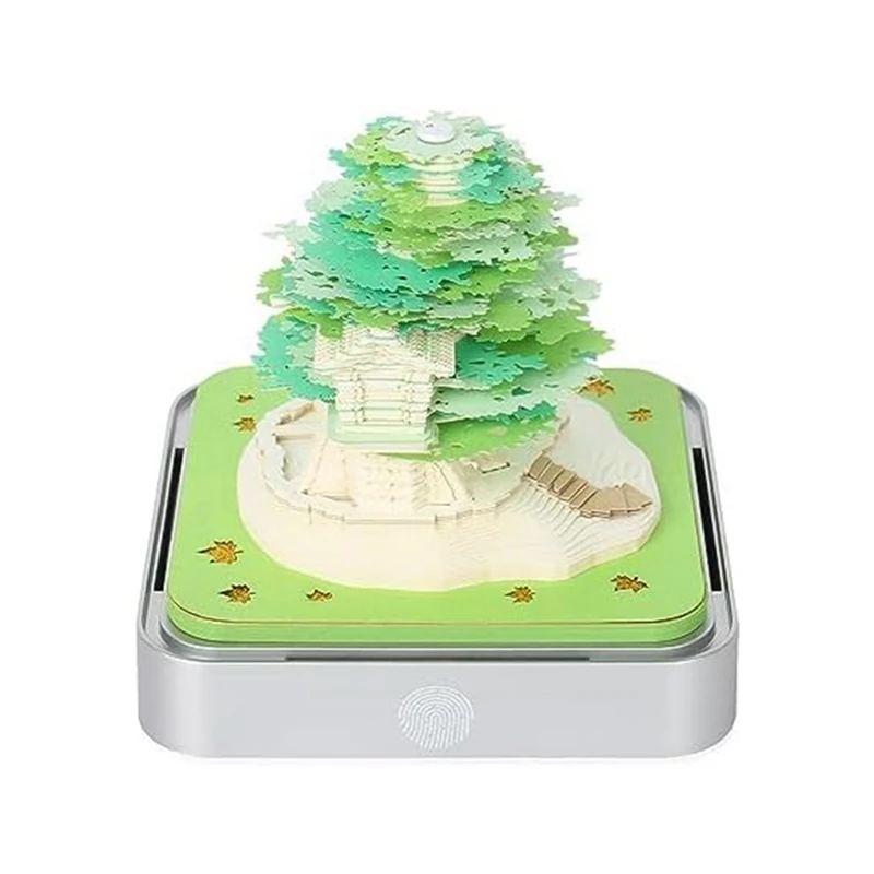 

3D Notepad Desk Calendar With Lights, 2024 Calendar Sakura Tree 3D Notepad Artopad Engraving, Paper Sculpture Calendar