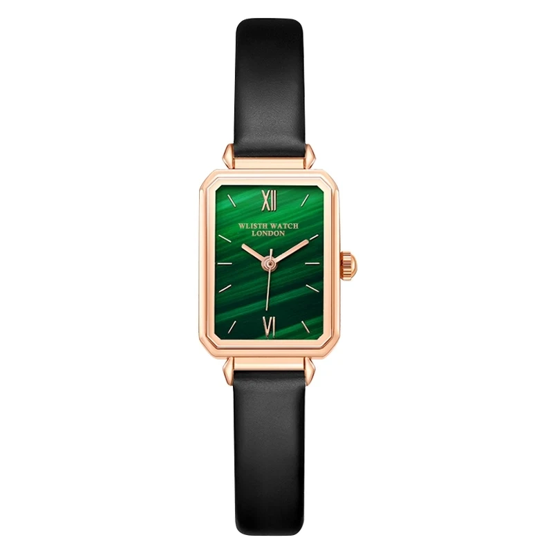 Fashion Wlisth Top Brand Women Square Ladies Quartz Bracelet Set Green Dial Simple Rose Gold Mesh And Leather Luxury Watches