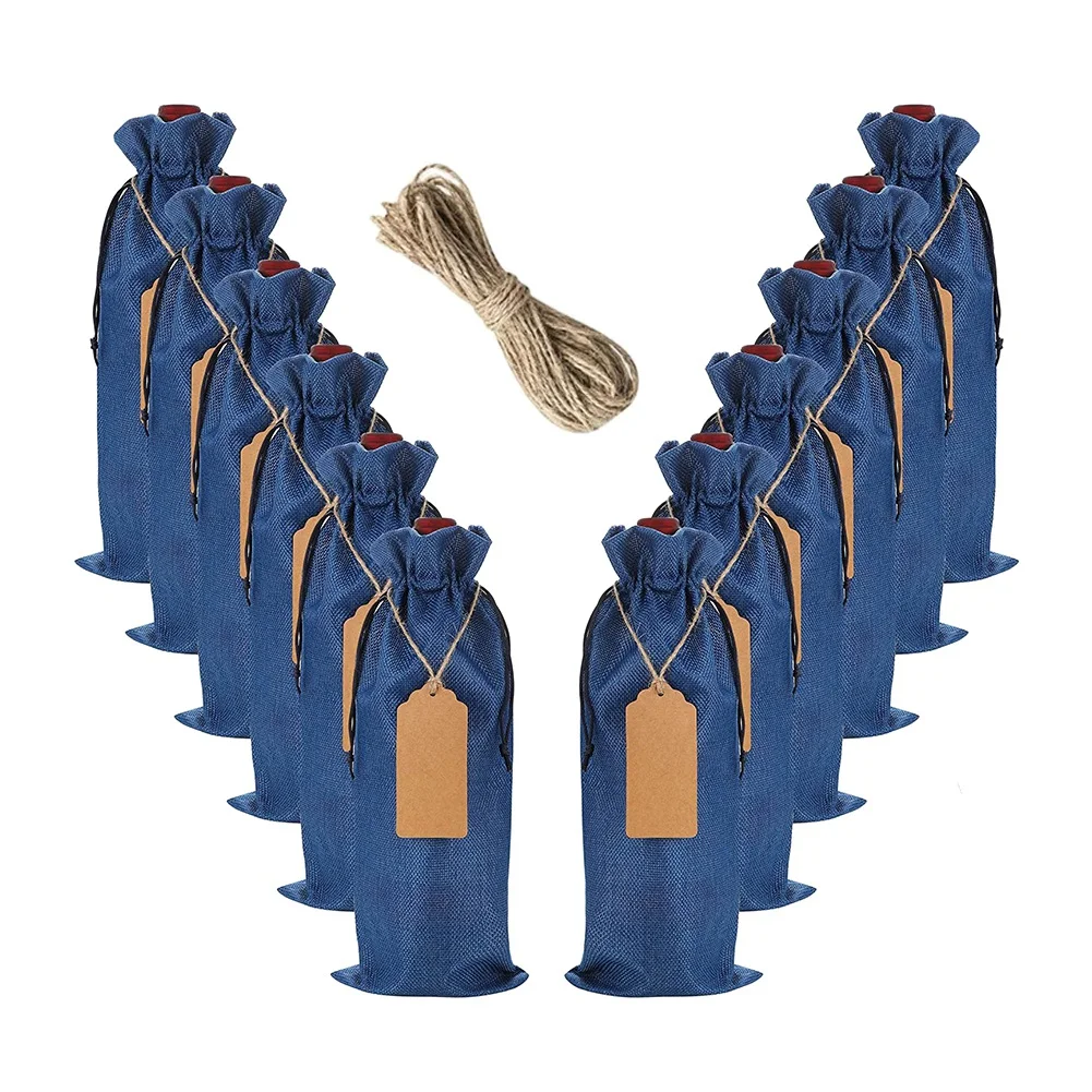 

AB89-Багаторазовый мешок для вина из мешковины, 12 подарочных пакетов для бутылок вина на шнурке, для подарка, Рождества, свадьбы, дня рождения (синий)