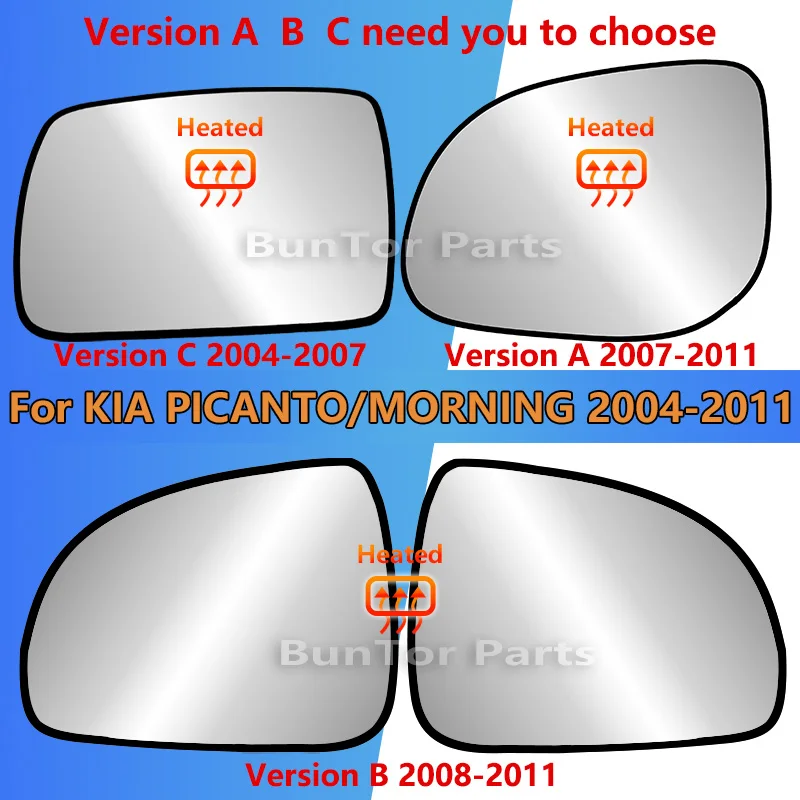 For KIA Picanto/Morning 2004 2005 2006 2007 2008 2009 2010 2011 LH&RH Heated Rearview Mirror Glass/Car Wing Mirror#87611-07000