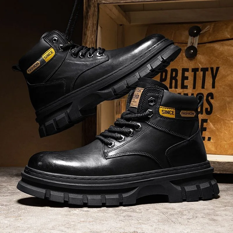 Stivaletti con plateau da uomo vintage Autunno Inverno Stivali in pelle Chelsea britannici Stivaletti da lavoro casual caldi antiscivolo da esterno Botas Hombre
