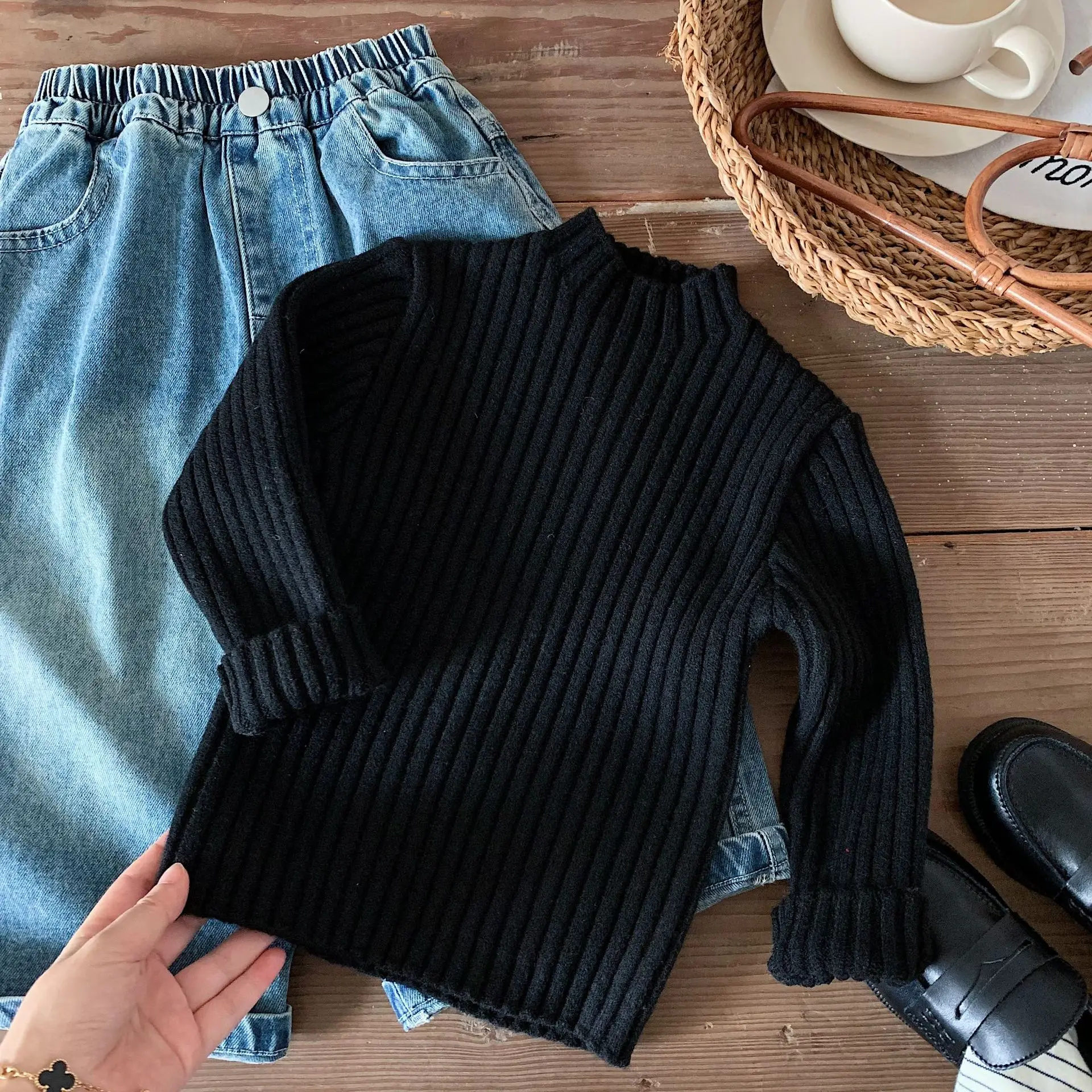 Boys Sweater 2026 Autumn and Winter New Childrens Clothing Korean Style Boys and Girls Half High Collar Pit Knitted Bottom Shirt