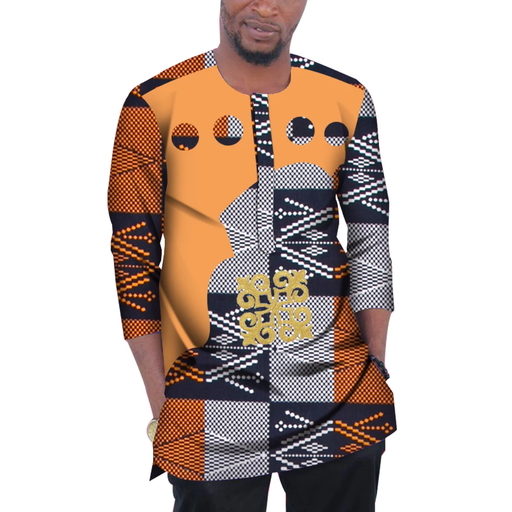 Summer Men Patchwork Top Tees Dashiki African Clothes Bazin Riche African Design Clothing Casual Cotton Mens Top Shirts WYN977