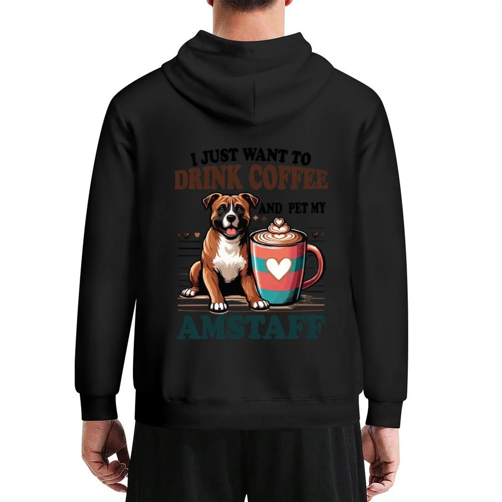 

I Just Want To Drink Coffee And Pet My Amstaff Dog Hoodie hooded shirt men's coat korean clothes hoodies for men