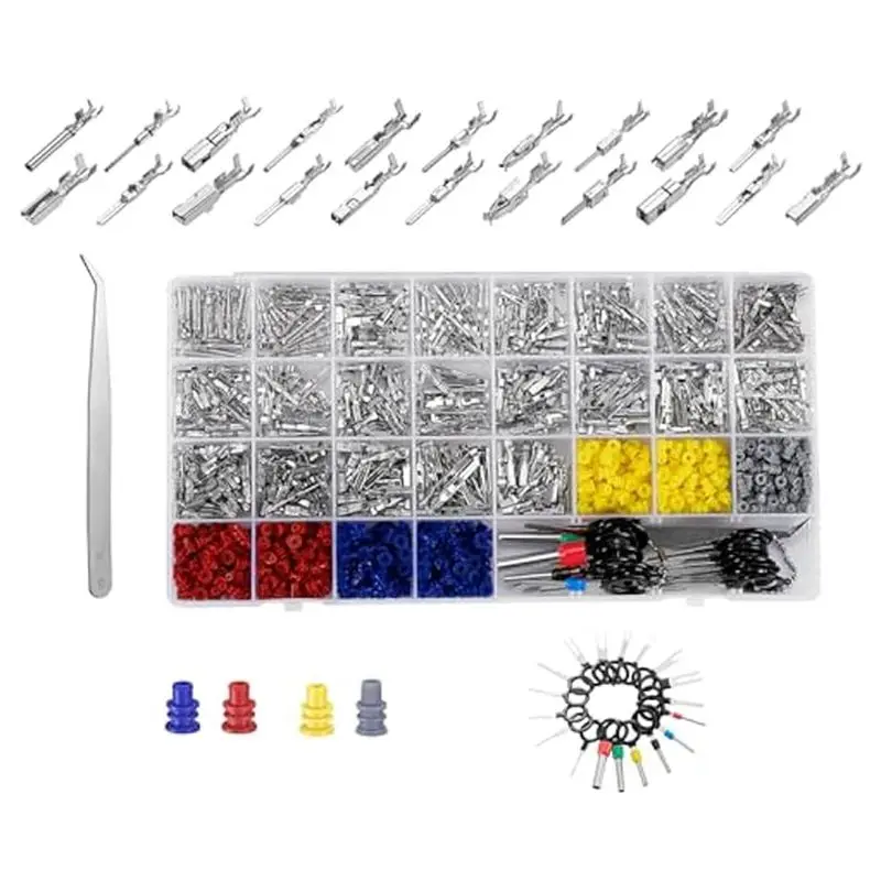 

A64P-944Pcs Pin Connector Kit,Car Electrical Wire Connectors Terminal Pins,21Type Non-Insulated Plug 1/1.5/1.8/2.2/2.8/3.5Mm