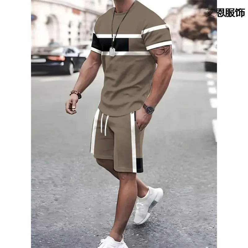 

New summer men's sportswear short-sleeved T-shirt suit two-piece outdoor travel clothing oversized shorts training clothes