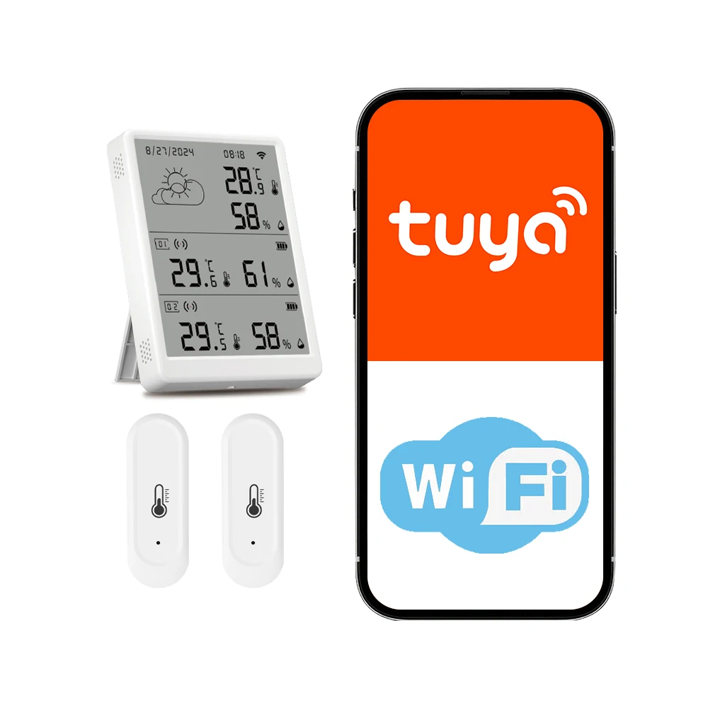 Tuya WiFi-weerstation Slimme thermohygrometerkit WiFi-gateway en buiten IP65 Waterdichte 433 mhz thermohygrometer met app-waarschuwing