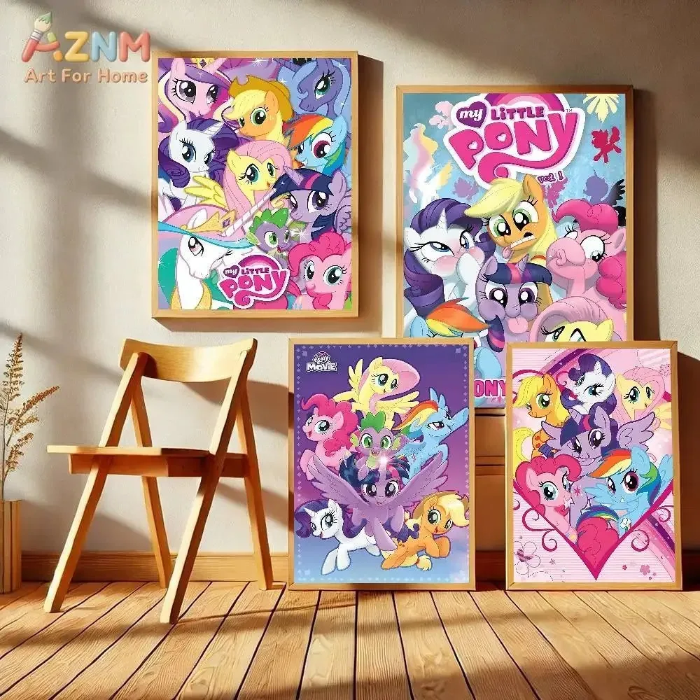 AZNM My Little Pony Cartoon Leinwandposter Rainbow Dash Pinkie Pie Wandkunstdruck Kinderzimmer Heimdekoration Ästhetisches Gemälde Geschenk