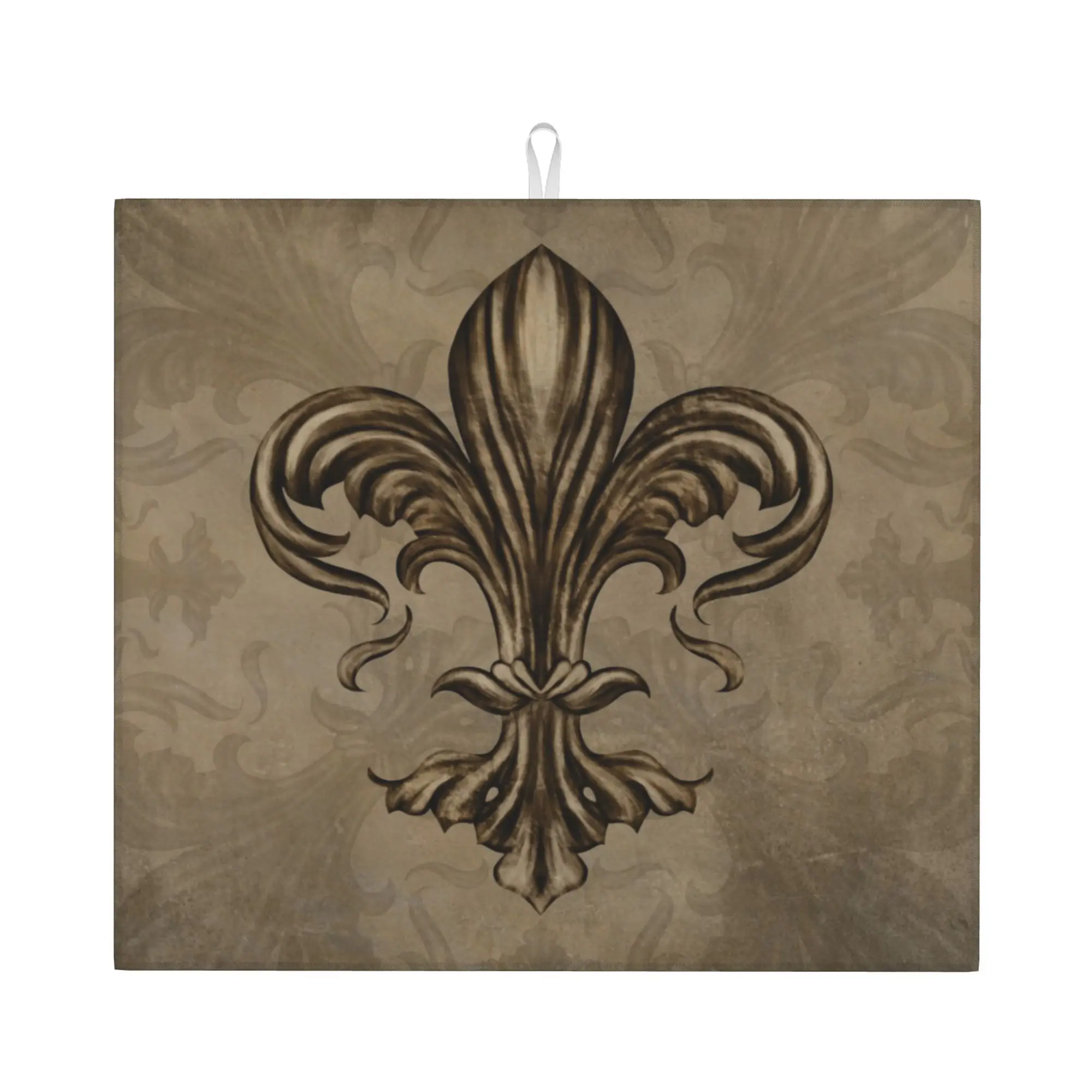 Drying Mat For Kitchen Vintage Fleur De Lis Lily Flower Water Absorbent Waterproof Fleur-De-Lys Kitchen Counter Protector Mat