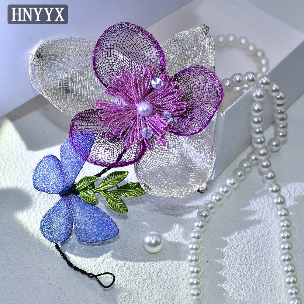 Hnyyx Schattig Meisje Mesh Bloem Vorm Hoofd Stuk Handgemaakt Kristal Buigbare Zijclip Prinses Mode Haaraccessoires Headress A191