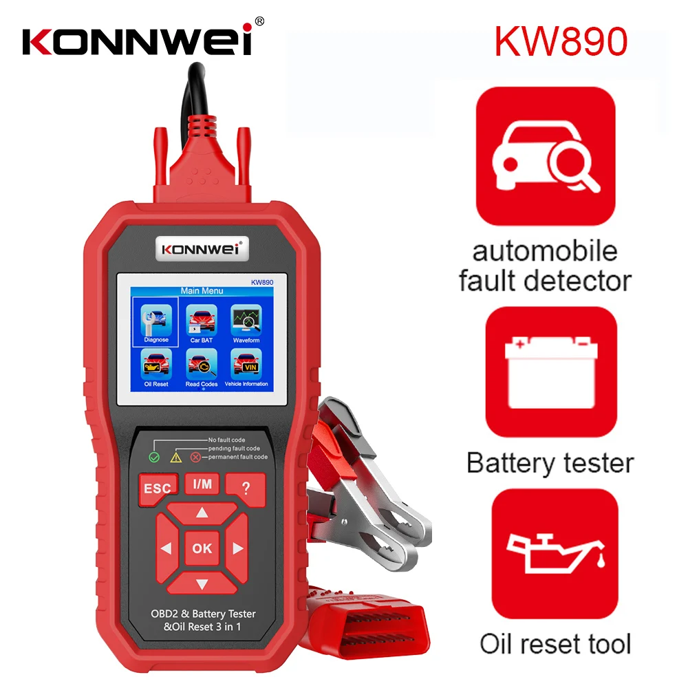 KONNWEI KW890 Oil Reset OBD2 Scanner Car Professional Battery Tester Analyzer Engine Check Automotive Code Reader Diagnose Tool