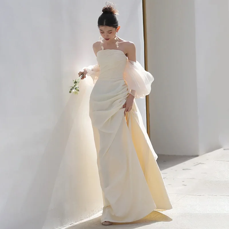 

Light Wedding Dress 2025 New French High-End Tube Top High-Grade Mori Style Satin Welcome Yarn Fish Tail Figure Flattering Dress