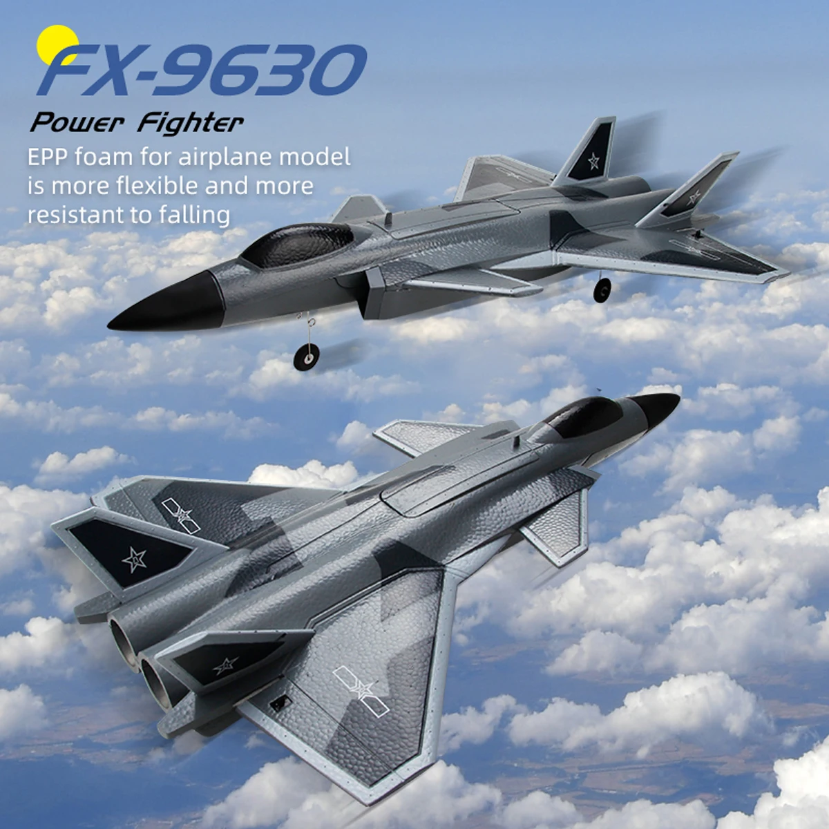 FX9630 J20 RC Plane Gyroscope Power Fighter Remote Control Airplane Anti-collision Soft Rubber Head Glider with Culvert Design view 5