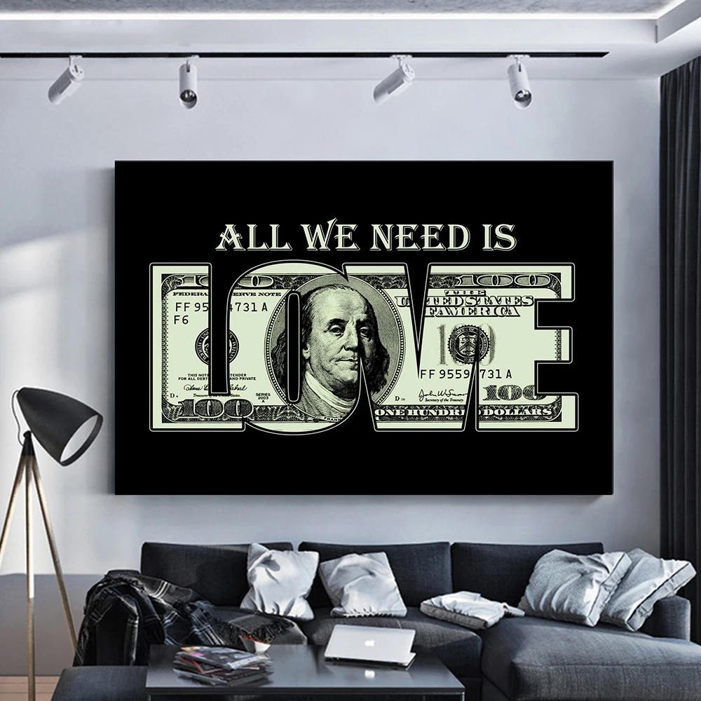 All We Need Is Money Love Dollar Text Posters Art Canvas Painting Modern Pop Wall Prints Living Room Bedroom Home Decor Pictures