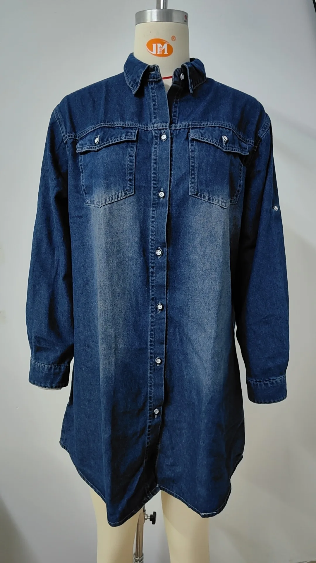 Chic Washed Denim Dresses Women Fashion Casual Mini Denim Dress Loose Casual Long Sleeve Strap Adjustable Button Dress Y2K view 4