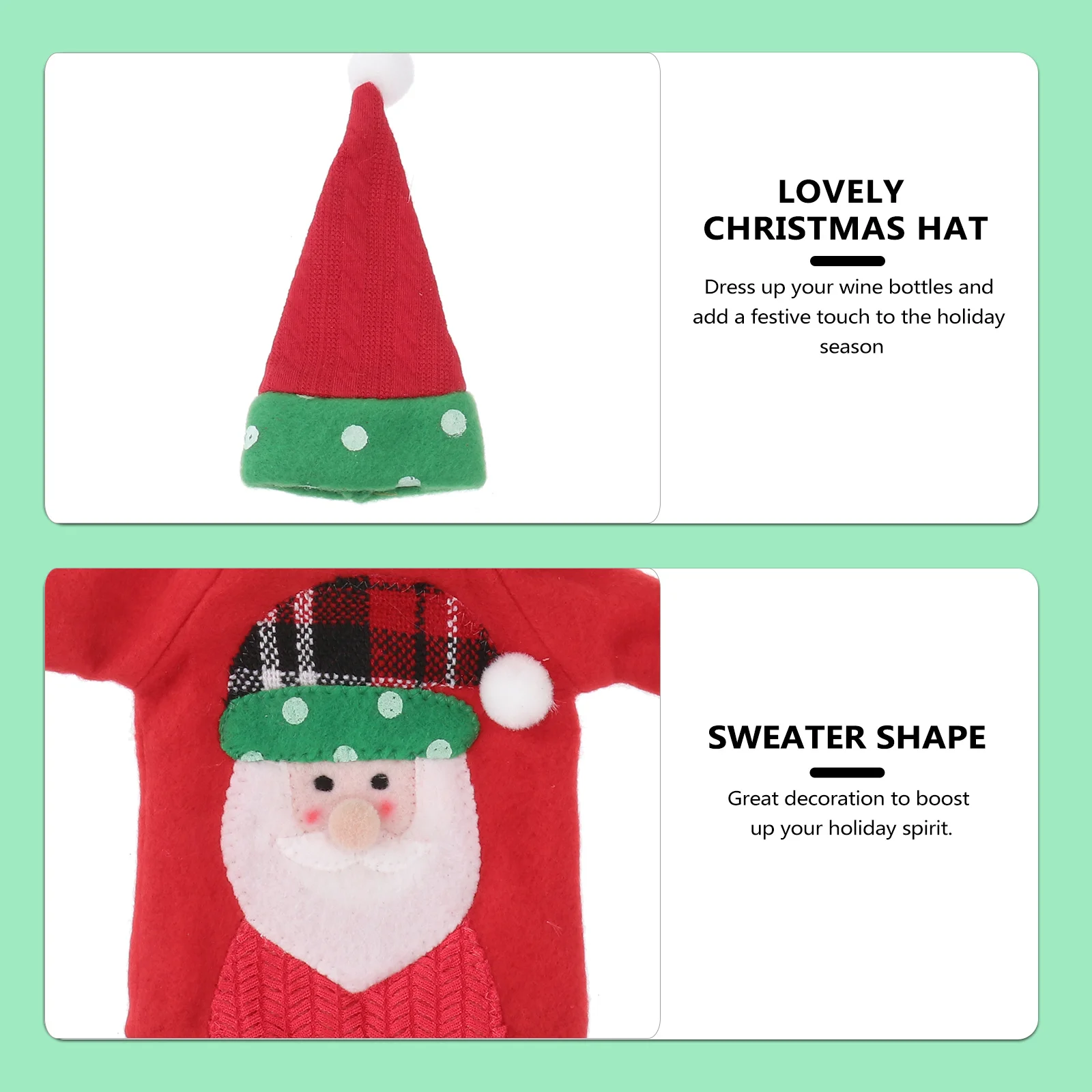 

3Pcs Christmas Wine Bottle Sweater Covers Santa Snowman Elk Pattern Red Wine Bottle Cap Xmas Party Decoration Holiday Table