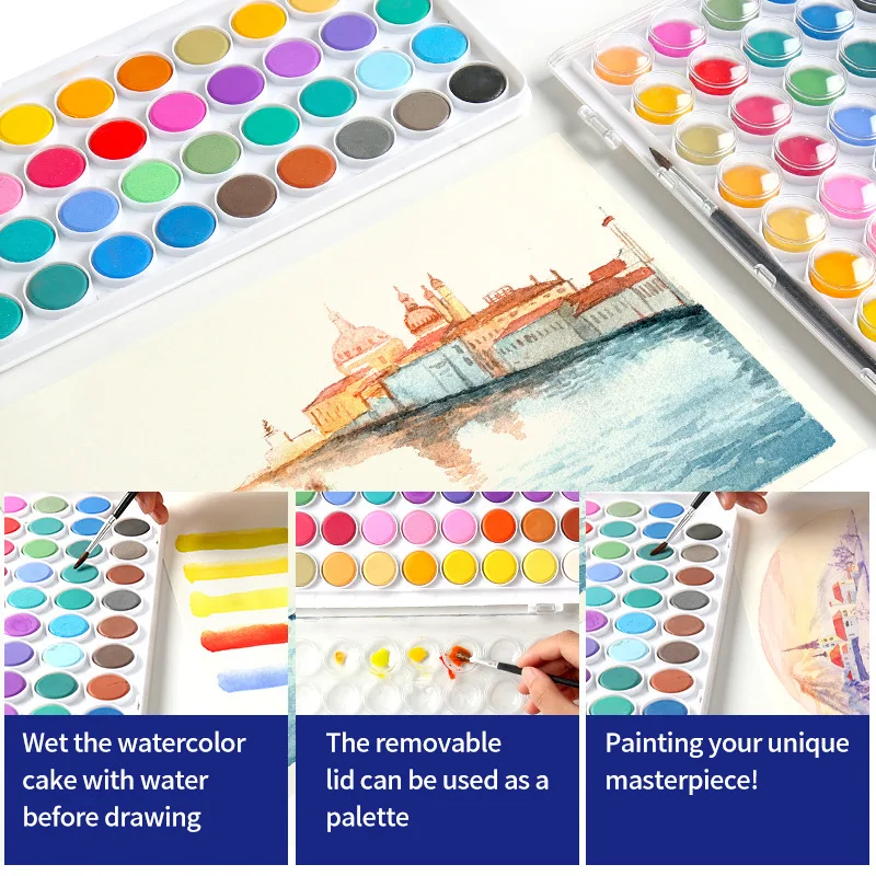 36 Colors Solid Watercolor Paint Cakes +Brush with Detachable Box Drawing Painting Tools Children Gift