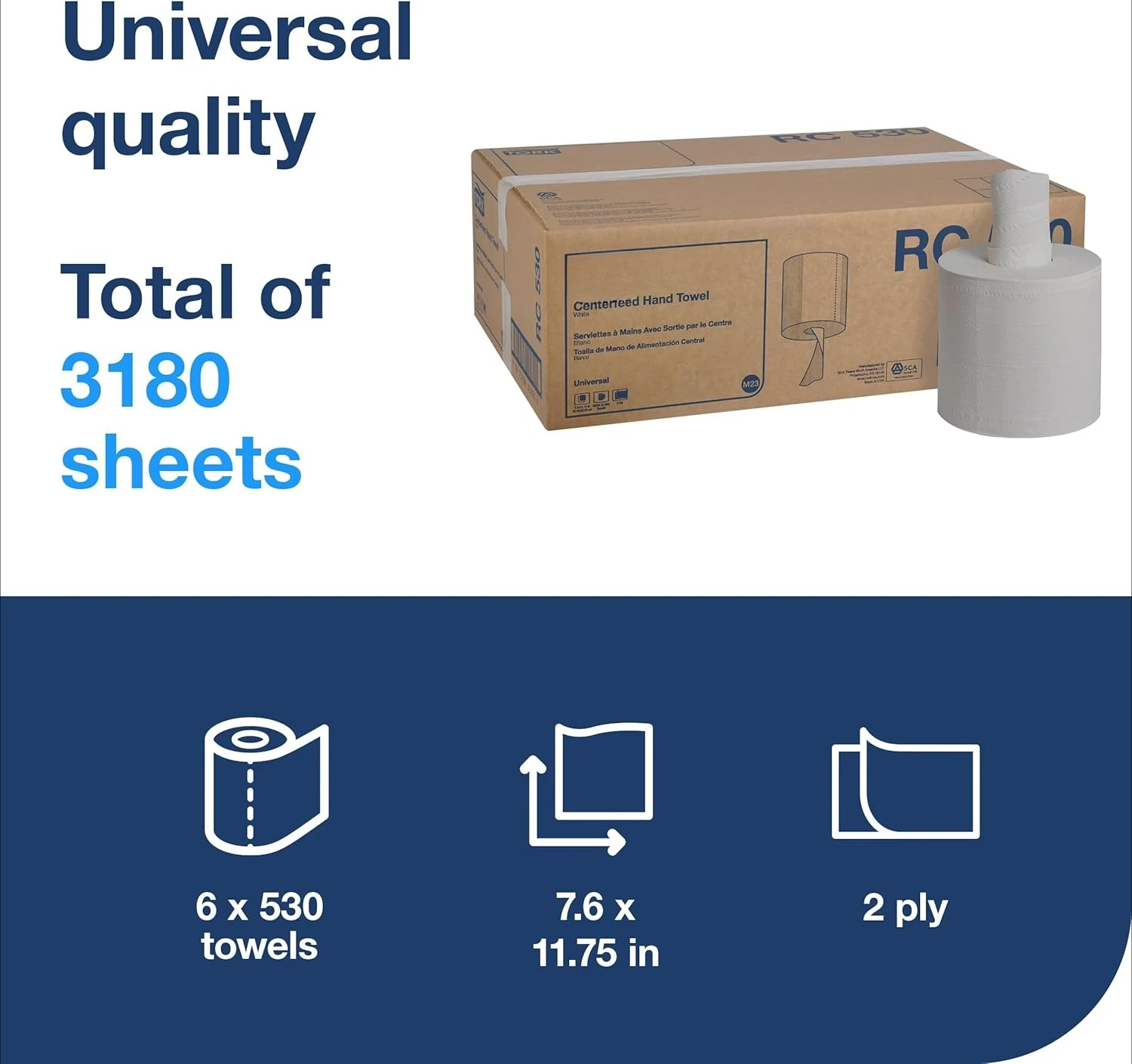منشفة يد بيضاء توزيع مرة واحدة، متوافقة مع M23 6 لفات × 530 ورقة (RC530) مبيعات المصنع مباشرة