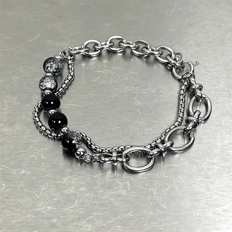 Mode Edelstahl Eis Rissige Perle Spleißen Armbänder für Männer Punk Stil Frauen Link Kette Layered Pulseras Schmuck
