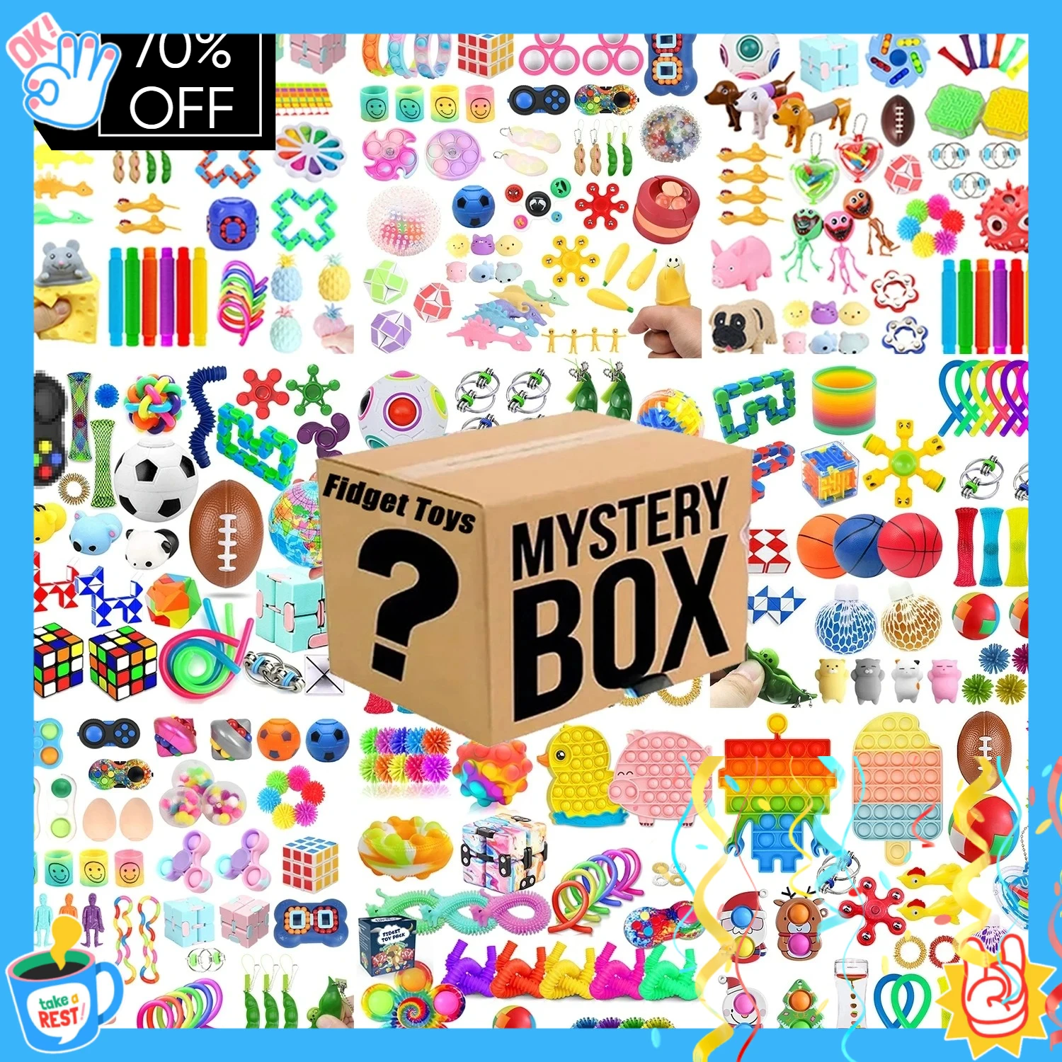 

Random Mystery Fidget Toy Pack for Kids, Sensory Stress Relief Toys Set, Autism ADHD Gifts with Squishies and Spinners