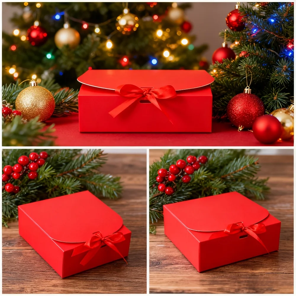 10 Stück festliche rote Weihnachtsgeschenkboxen mit Band – perfekt für Kekse, Süßigkeiten und Partygeschenke – Detail 4