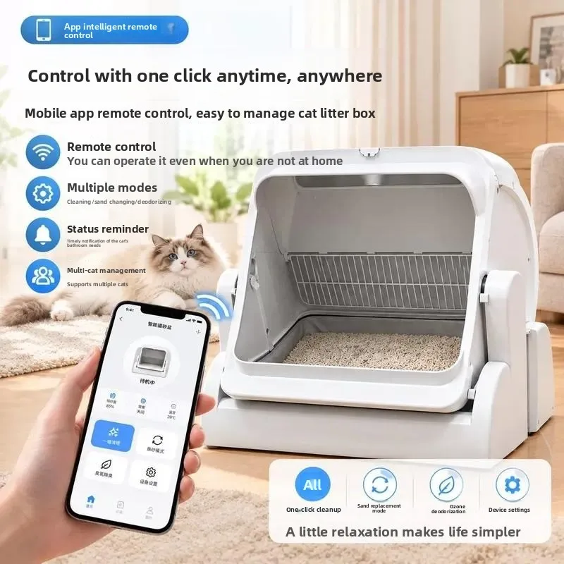 Smart Automatic Cat Litter Box Self-Cleaning Large Space Deodorizing Cat Toilet with Mobile App Remote Control