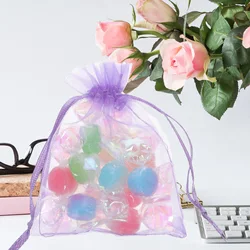 50Pcs Organza Gift Bag Gauze Bags Candy Pouches Purple Small Gifts Lavender Mesh Drawstring Packing Packaging Drawstring Bags