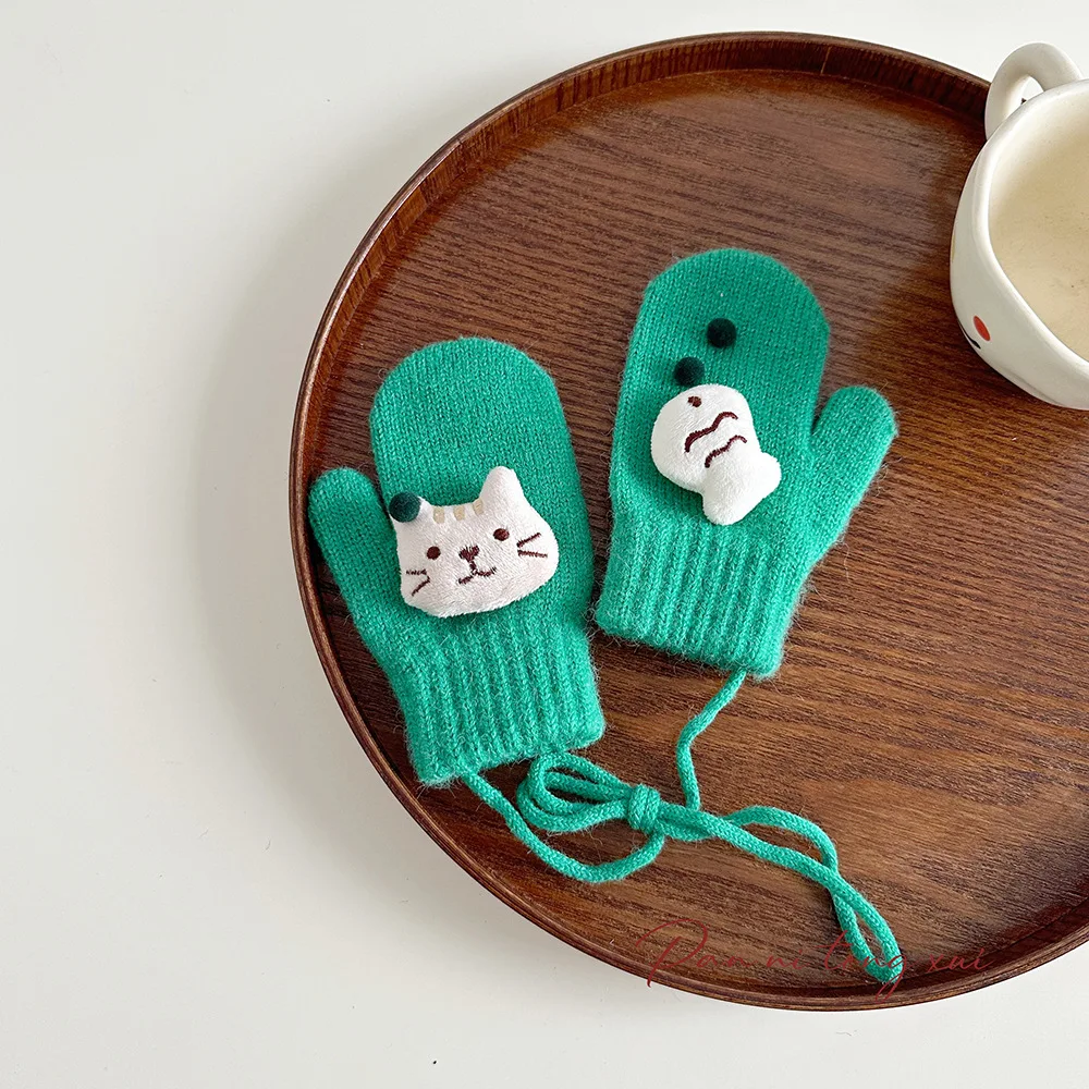 Guanti Bambino Trendy Guanti in maglia gattino 3D Addensato Calore invernale Dito intero Scaldamani per bambini in stile coreano