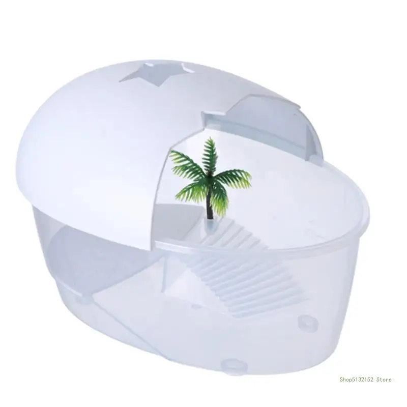 QX2E Small for Turtle for Tank Container House Semi-Closed Detachable Cover Habitat with Ramp Baking Island Clear Bre