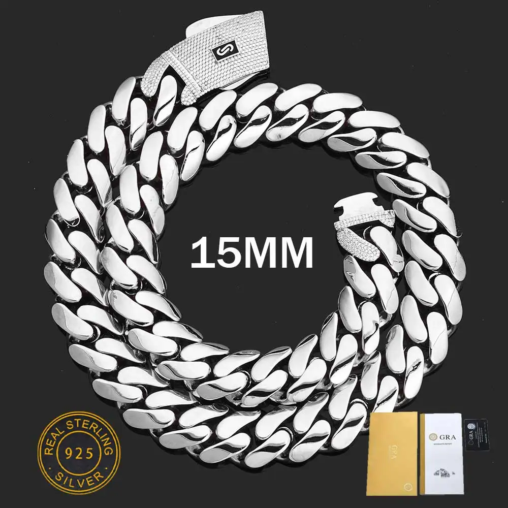 

Мужское ожерелье с муассанитом, стерлинговое серебро 925, кубинская цепочка, пружинная пряжка, инкрустированная сверкающими бриллиантами, женские ювелирные изделия