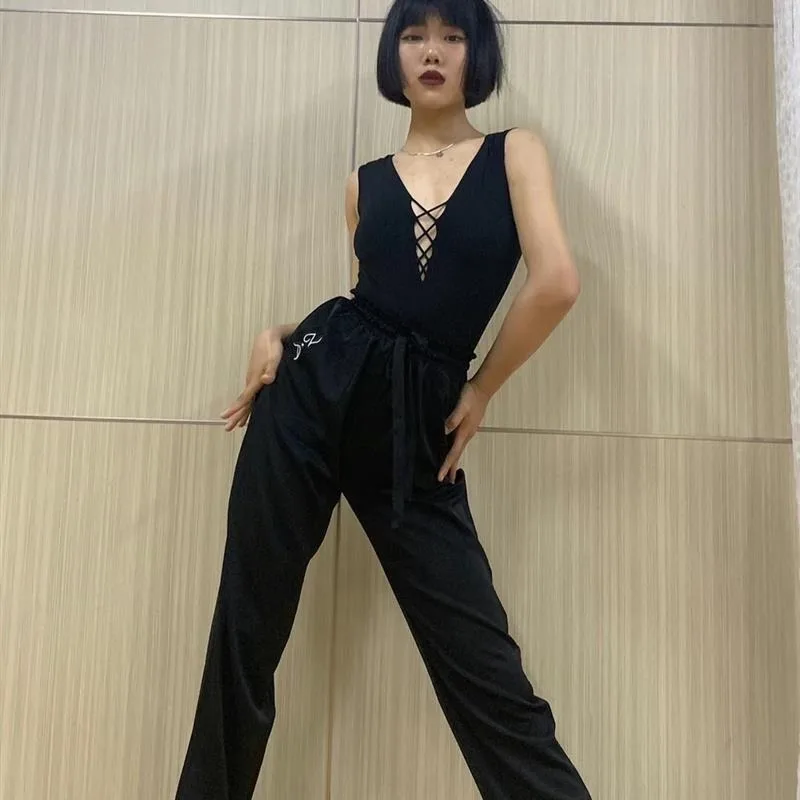 customized Latin dance outfit lightweight drawstring elastic band sports pants comfortable for daily dance practice