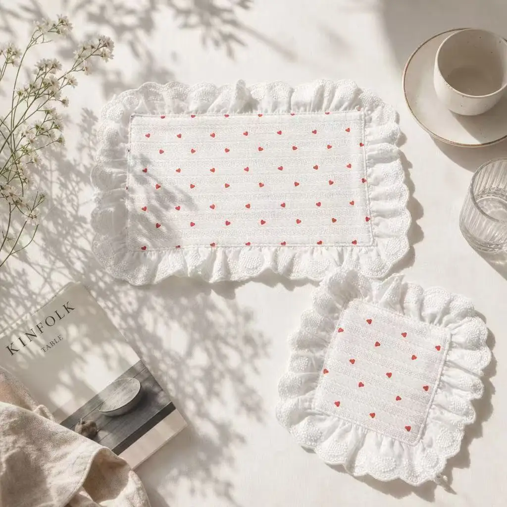 INS-style Placemats with A Sense of Ritual, High-look Napkin Coaster Korean Lace Heart Kitchen Mats Dust-proof Cloth Decorations