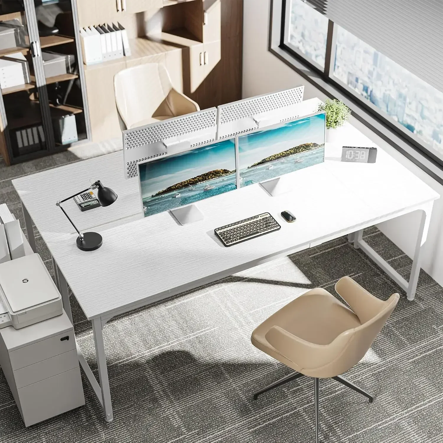 ！！ Computer Desk, 80 Inch Office Desk, Gaming Desk with Storage, Writing Desk Work Desk for Home Office, Study, Long Simple