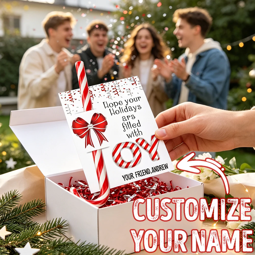 Kraft Hang Tag - 20pcs Custom Name Candy Cane Joy