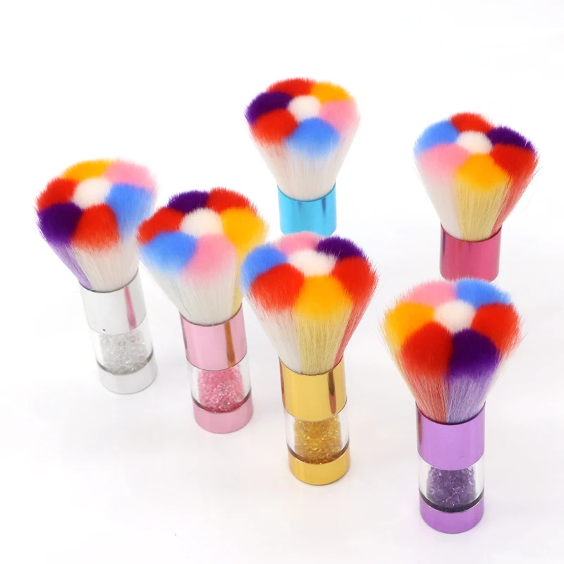 Rainbow Nail Art Dust Brush acrilico UV Gel Polish Powder Cleaning Tool Soft Glitter Powder Remover pennelli per trucco strumenti per Manicure