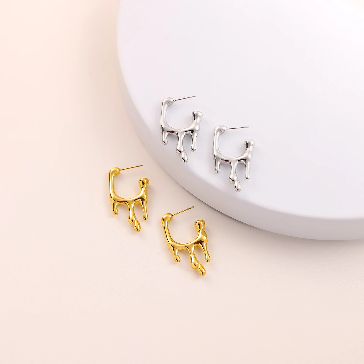 

Three classic stainless steel minimalist geek style earrings for women